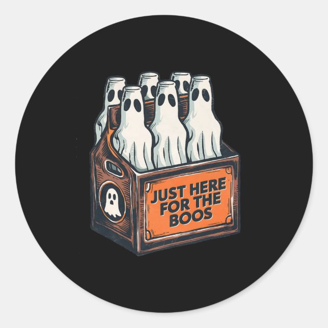 For The Boos Halloween 6 Pack Booze Ghost Beer Bot Classic Round Sticker (Front)
