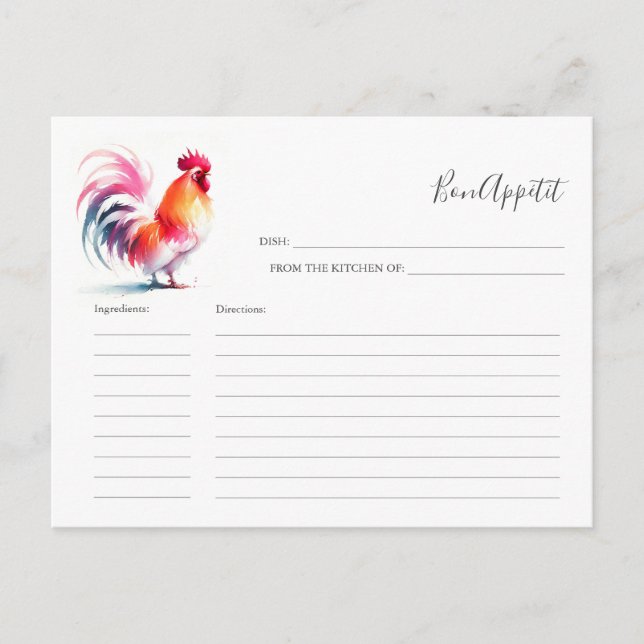 For the Bride Recipe Card Rooster (Front)