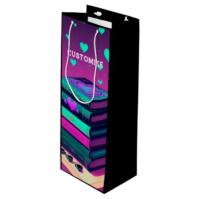 For The Love Of Books Pink And Black Wine Gift Bag (Front Angled)