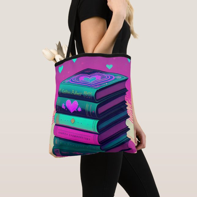 For The Love Of Books Pink Tote Bag (Close Up)