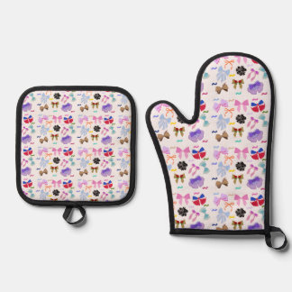 For the love of bows oven mitt & pot holder set