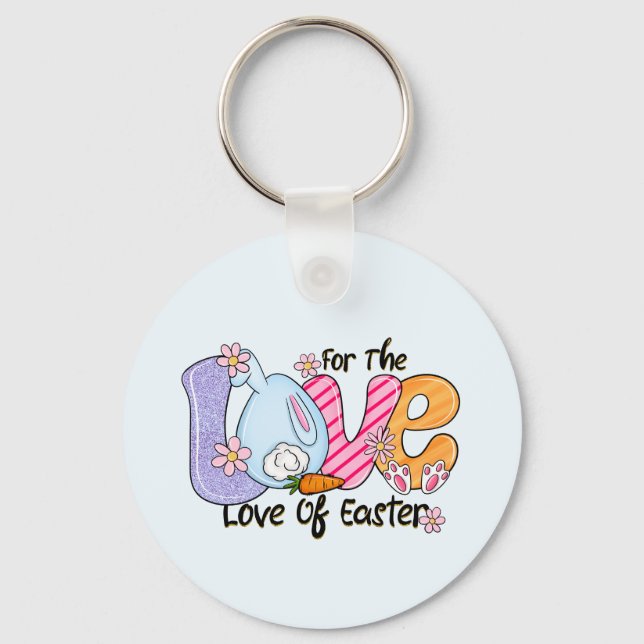 For The Love of Easter - Cute Bunny & Eggs Keychain (Front)