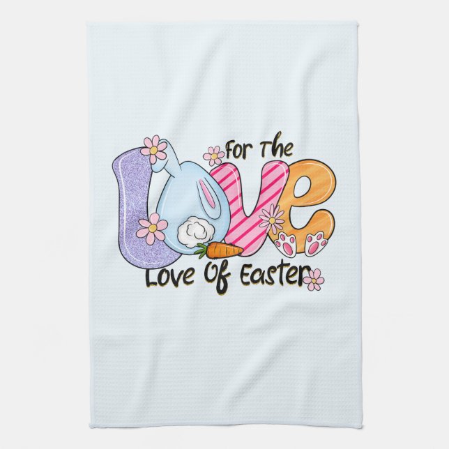 For The Love of Easter - Cute Bunny & Eggs Kitchen Towel (Vertical)