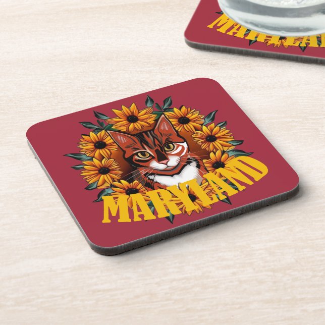 For The Love Of Maryland Calico Cat  Coaster (Left Side)