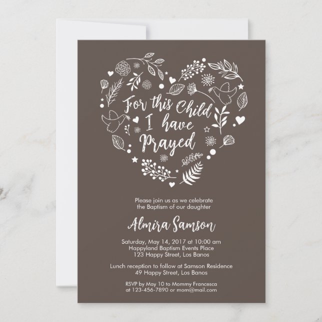 For This Child I Have Prayed Baptism Invitation (Front)