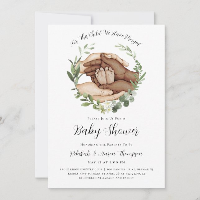For This Child We Have Prayed Baby Shower Invite (Front)