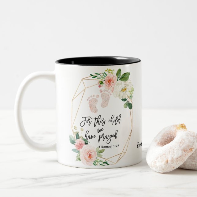 For This Child We Have Prayed Bible Verse Two-Tone Coffee Mug (With Donut)