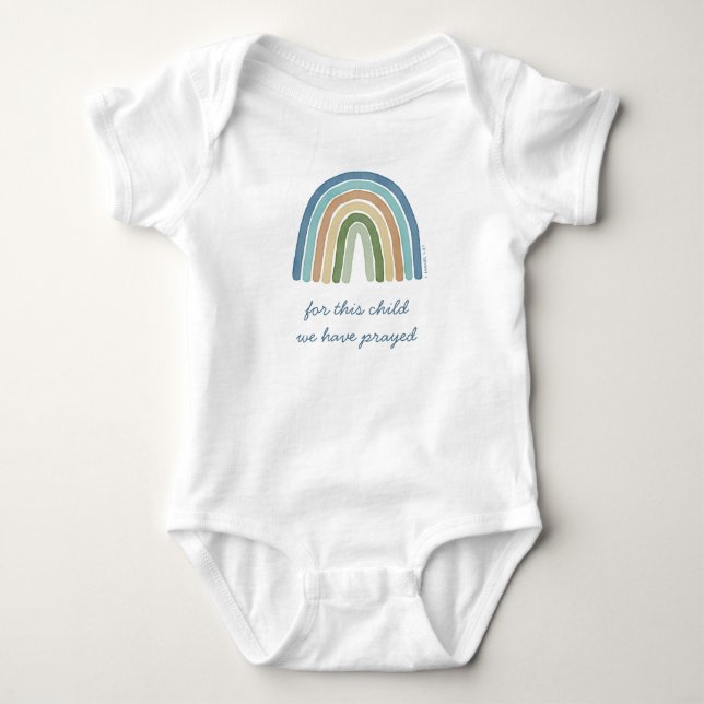 For This Child We Prayed Boho Rainbow Blue Baby Bodysuit (Front)