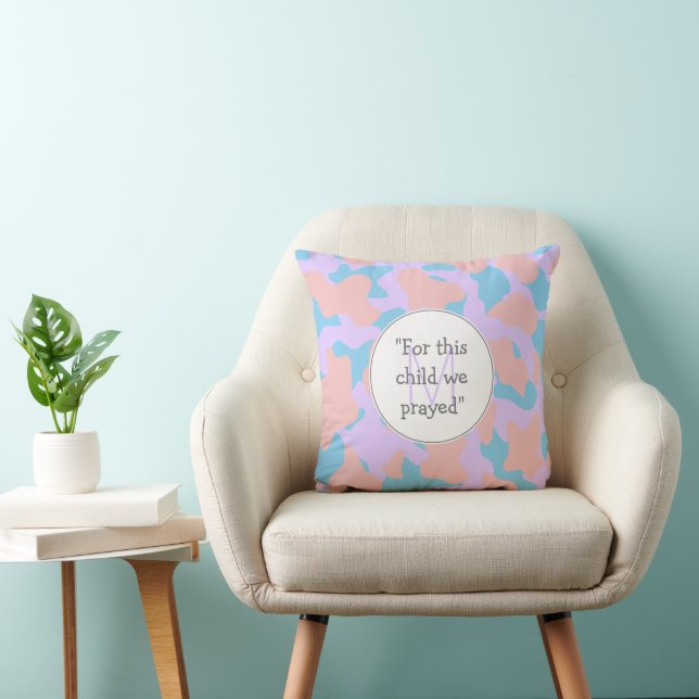 FOR THIS CHILD WE PRAYED Pastel Monogram Christian Throw Pillow (Chair)