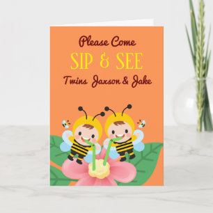 For Twin Boys Sip and See Baby Shower Invitation