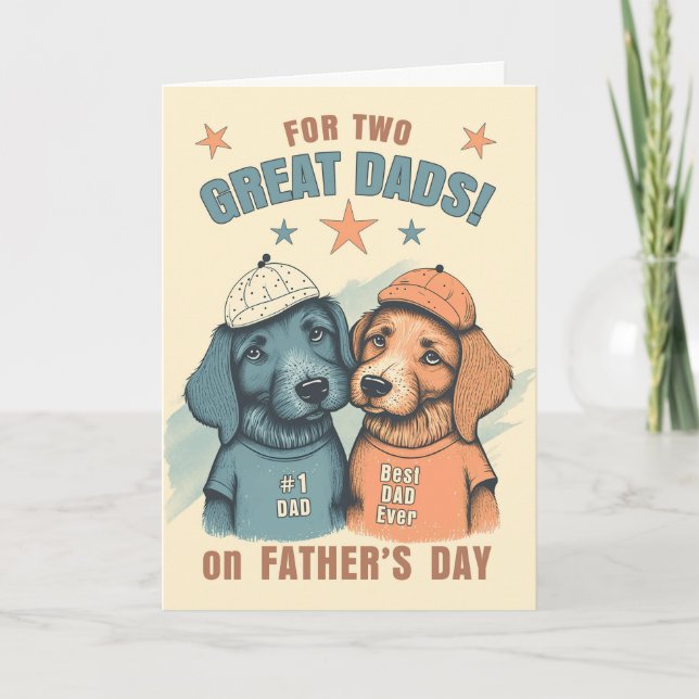 for Two Dads Father's Day Dogs in Blue and Brown Holiday Card (Front)