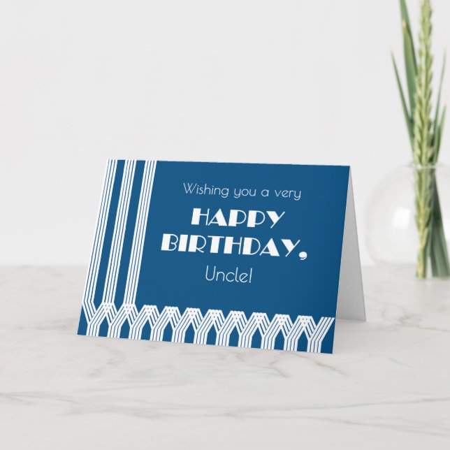 For Uncle's Birthday Art Deco Patterns on Blue Holiday Card (Front)