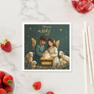 For Unto Us a Child Is Born Nativity Découpage Napkin