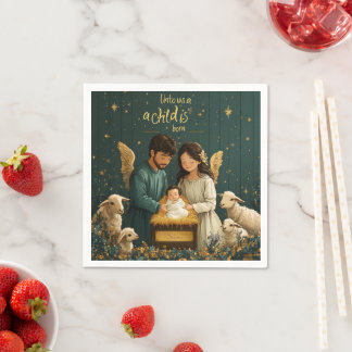 For Unto Us a Child Is Born Nativity Découpage Napkin