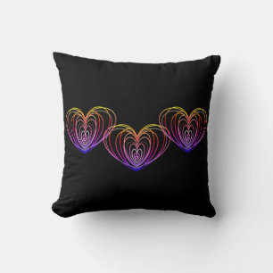 For Valentine's Day Hearts Front and Back Black Throw Pillow