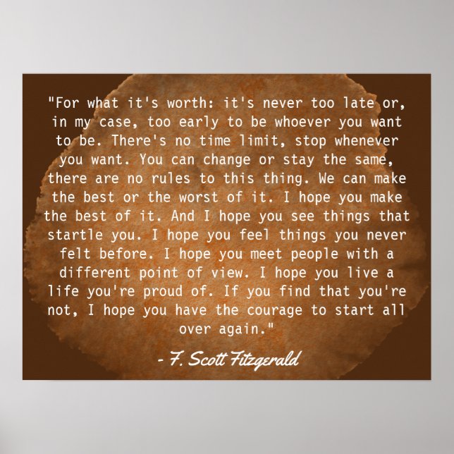 For What It's Worth F. Scott Fitzgerald Quote Poster (Front)