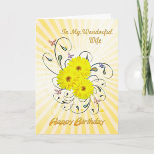 For wife, birthday card with yellow flowers