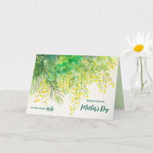 For Wife on Mothers Day Custom Yellow Mimosa Card