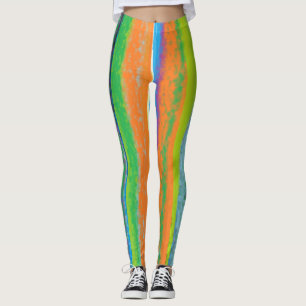 For Women Workout Green Orange Striped Quality Leggings