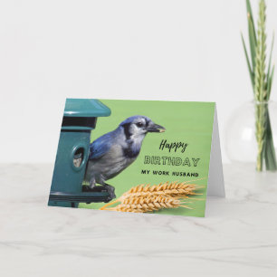 For Work Husband Birthday with Blue Jay at Feeder Card