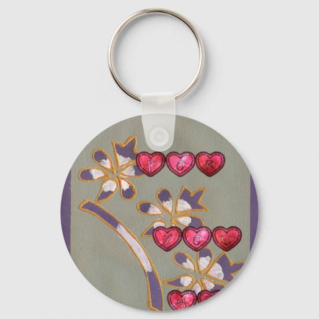 For You From Me: Beautiful Floral Hearts Design Keychain (Front)