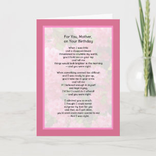 For You Mother, On Your Birthday Card