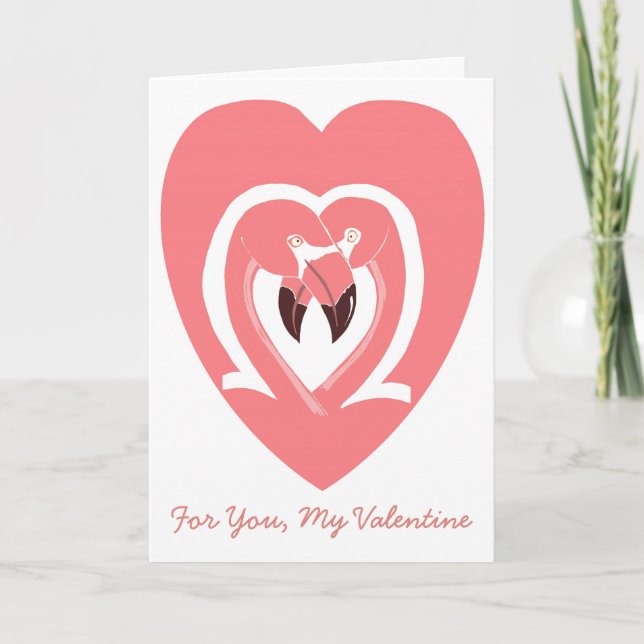 For You, My Valentine Flamingos Heart Card (Front)