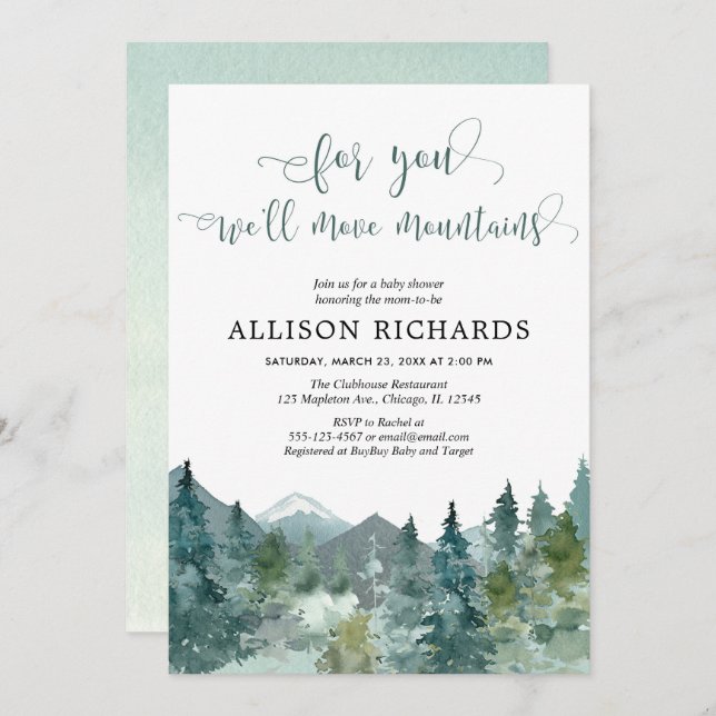 For you we'll move mountains gender neutral invitation (Front/Back)