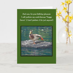 FOR YOUR BIRTHDAY PLEASURE/DUCK DOING HAPPY DANCE CARD