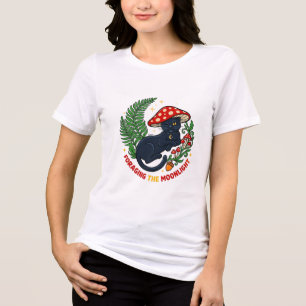 Foraging The Moonlight Black Cat And Mushroom Wome Tri-Blend Shirt