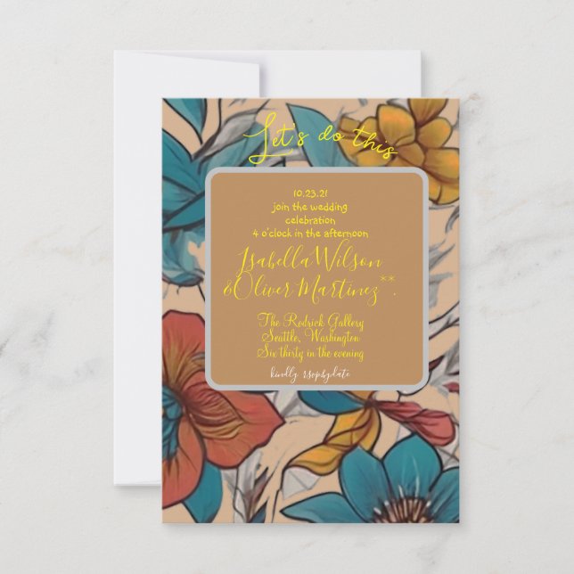 Foral brun faire-part de mariage (Devant)