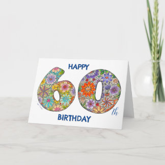 Foral Number Birthday Card - Happy 60th Birthday 