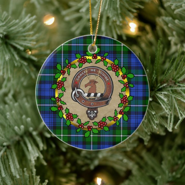 Forbes Clan Badge & Tartan Personalized Xmas  Ceramic Ornament (Tree)