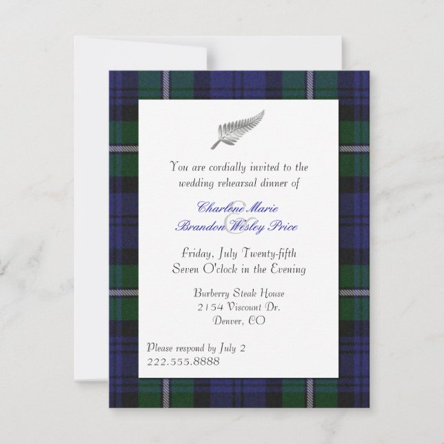 Forbes Plaid Mariage Rehearsal Invitation (Devant)
