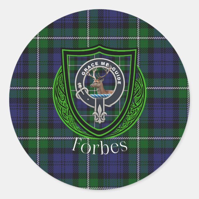 Forbes Scottish Clan Tartan & Crest Classic Round Sticker (Front)