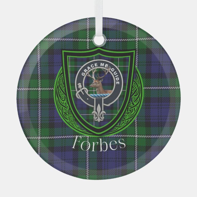 Forbes Scottish Clan Tartan & Crest Glass Ornament (Front)