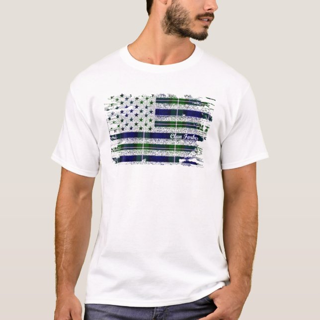 Forbes Surname American Flag Scottish Clan Tartan T-Shirt (Front)