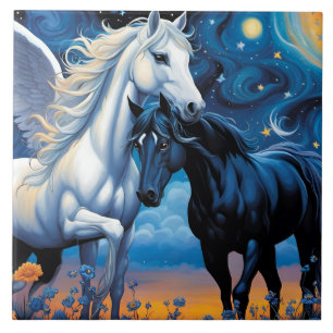 Forbidden Love. Pegasus and Horse in flowers Tile