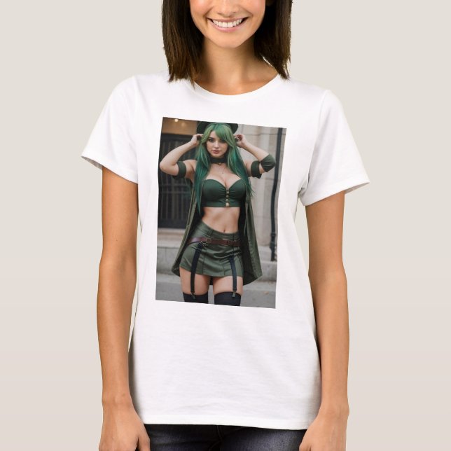 Force and Style: Green Military Cosplay T-Shirt (Front)