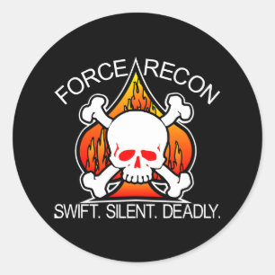 Force Recon Skull Black Classic Round Sticker