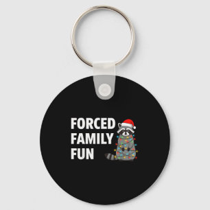 Forced Family Fun Christmas Pajamas Funny Racoon F Keychain