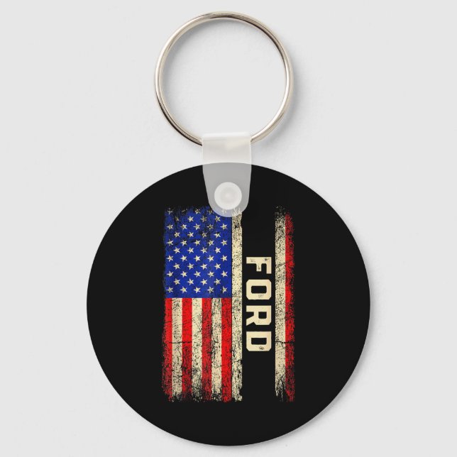 Ford Last Name Shirt Ford Name American Flag  Keychain (Front)