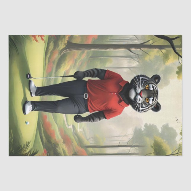 "Fore! A Black Tiger Playing Golf in the Woods" Tissue Paper (Front)