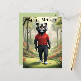 Fore: A Tiger Playing Golf, Birthday Postcard