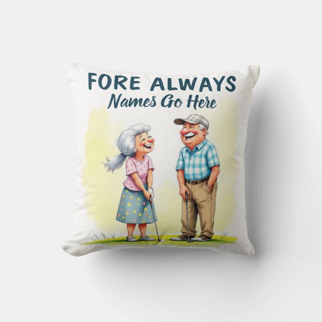 Fore Always Golf Couple Throw Pillow (Front)