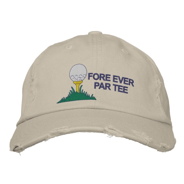 Fore Ever Par Tee Funny Logo Golf Ball Embroidered Hat (Front)