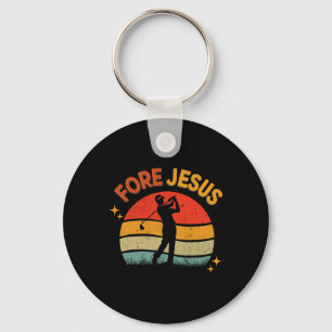 Fore Jesus Christian Golf Retro 70s Religious Golf Keychain