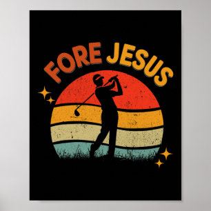 Fore Jesus Christian Golf Retro 70s Religious Golf Poster