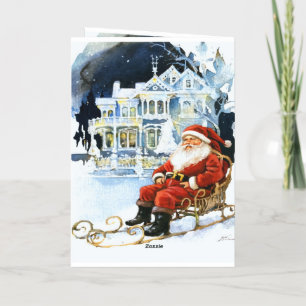 Foreground detailed Santa Claus Sleigh Cristmas Foil Greeting Card