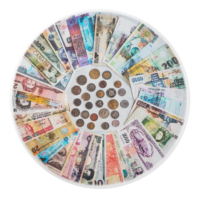 Foreign currency money pastel ceramic knob (Front)